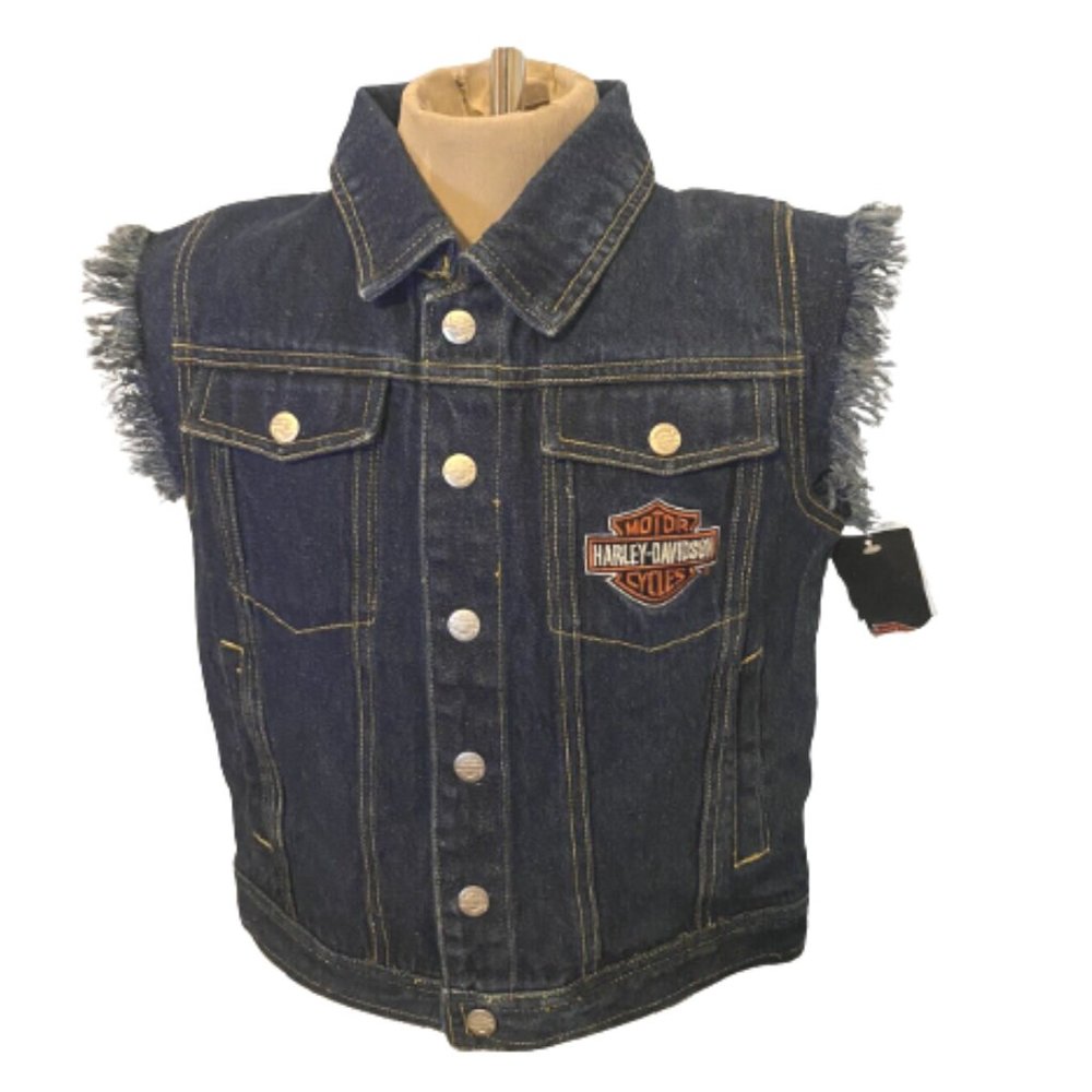 Harley-Davidson Kids Denim Vest with Frayed Sleeves